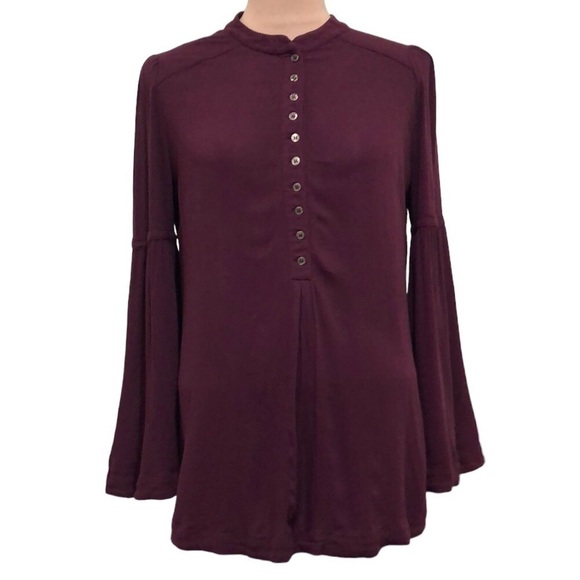Free People Bell Sleeve Blouse Size Medium Burgundy Red - Picture 1 of 11